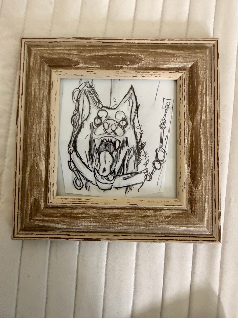 Rustic Distressed Wood Frame with Dog Sketch
